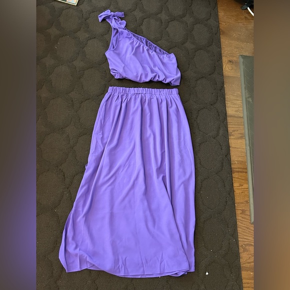 LYANER Women's👱🏽‍♀️2 Pc 1 Shoulder Crop Top&SideSplitMidiSkirtSet wPocketsSz L - Picture 4 of 11